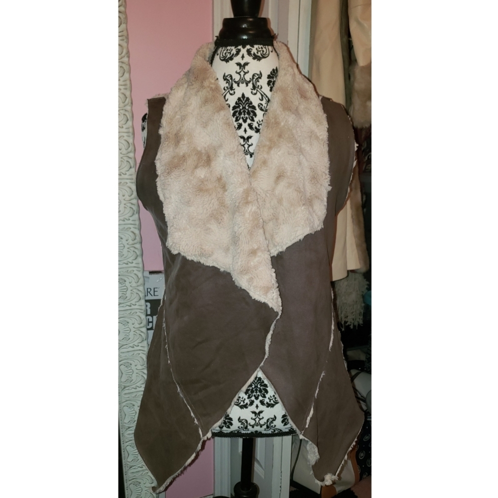 Dark brown suede-like fur vest